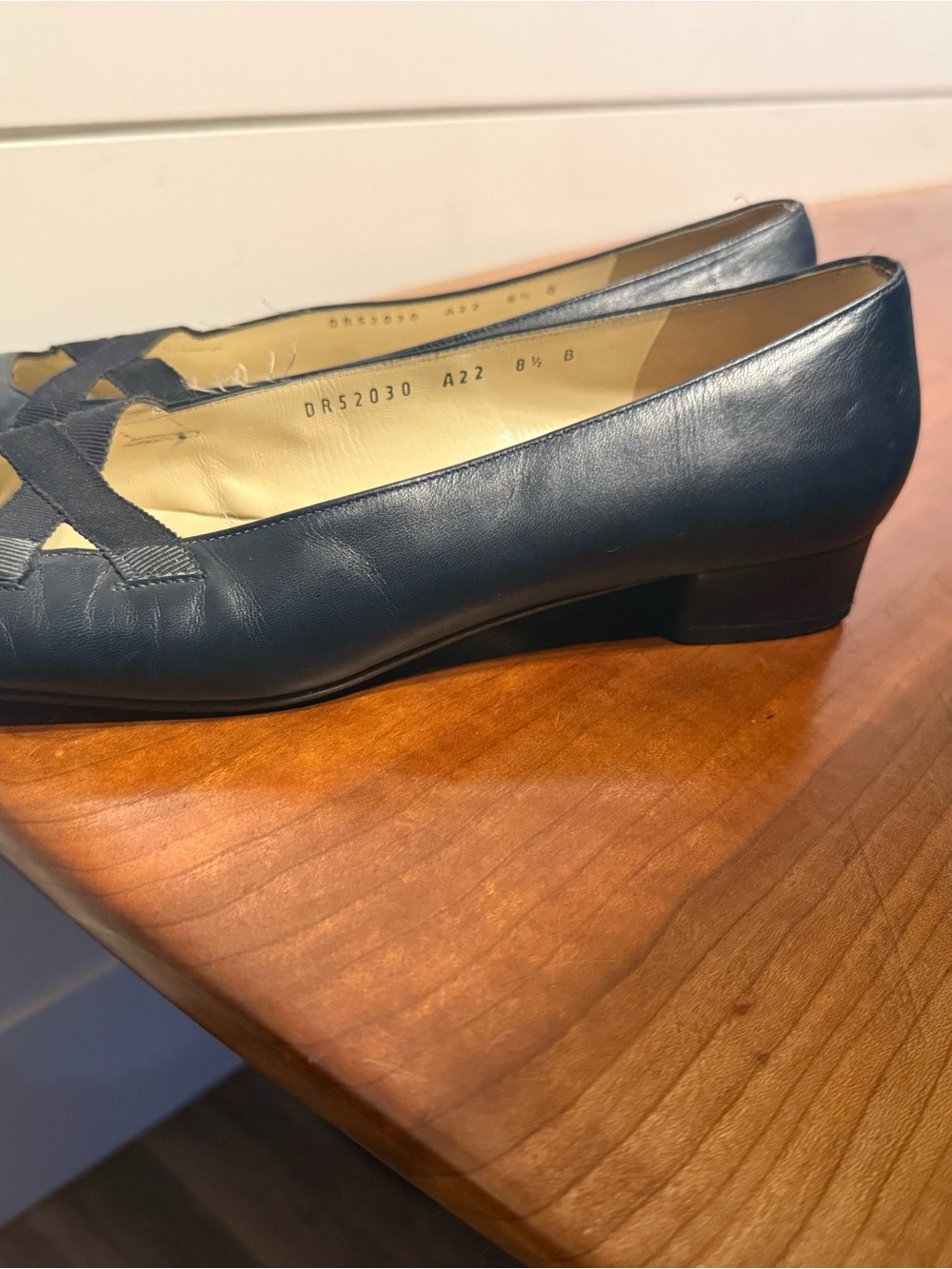 Salvatore Ferragamo Navy Leather Ballet Low Heel with Crisscross Straps - Picture 10 of 14